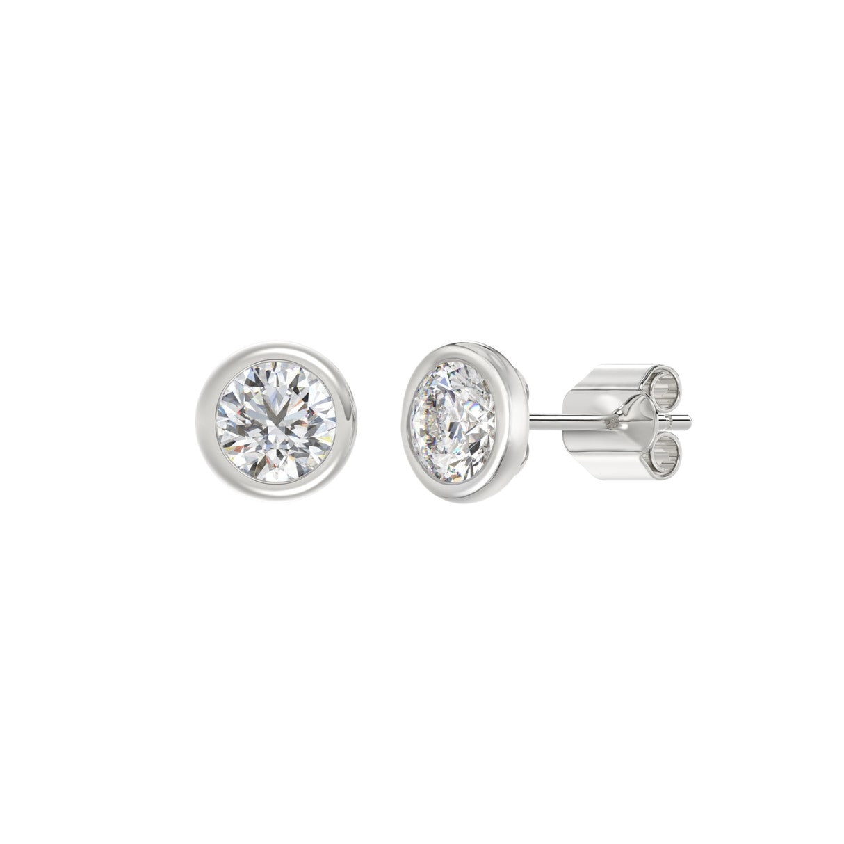 2 Carat Round Cut Bezel Diamond Earrings