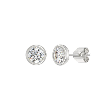2 Carat Round Cut Bezel Diamond Earrings