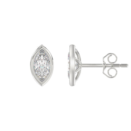 2 Carat Bezel Cut Marquise Cut Diamond Earrings