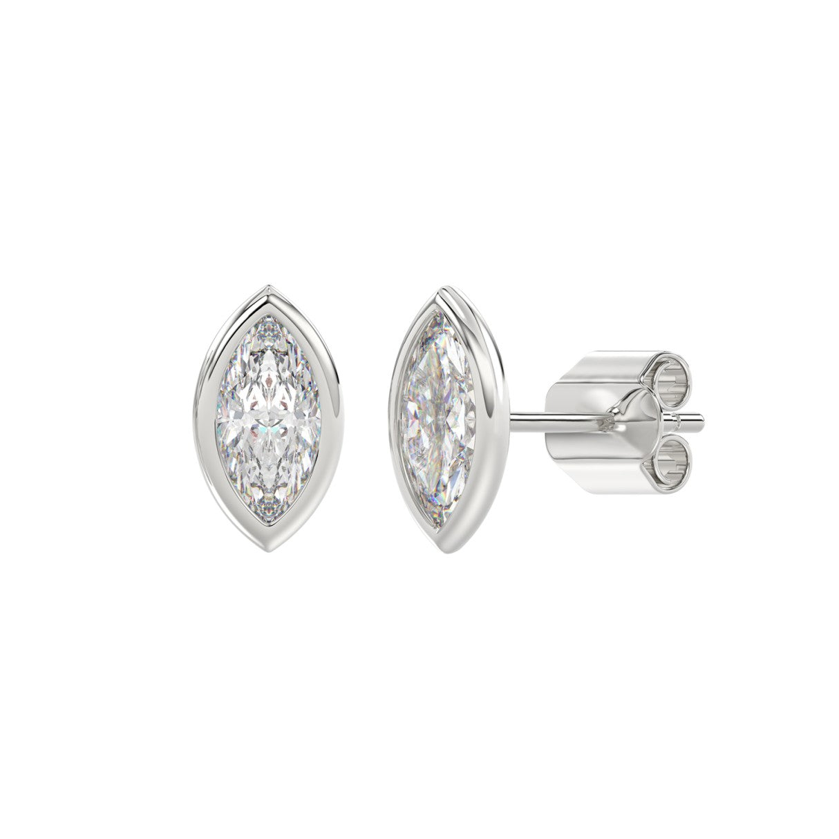 2 Carat Bezel Cut Marquise Cut Diamond Earrings