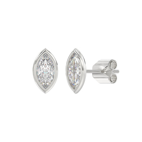 2 Carat Bezel Cut Marquise Cut Diamond Earrings