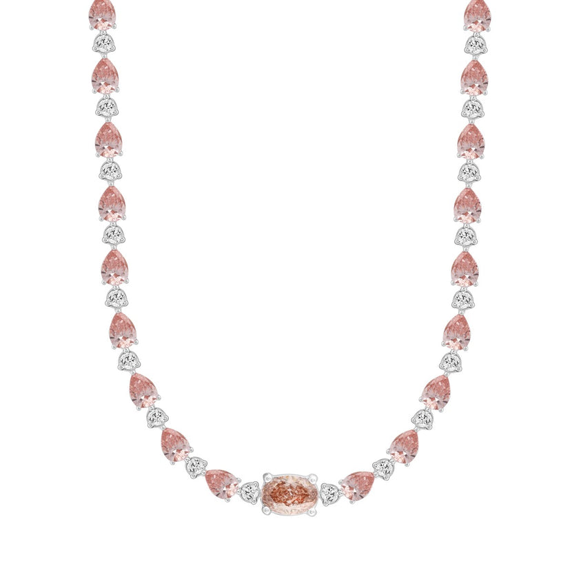 Radiant and Refined 15-Carat Pink & White Lab Diamond Necklace (F Color, VS2) in 14K White Gold