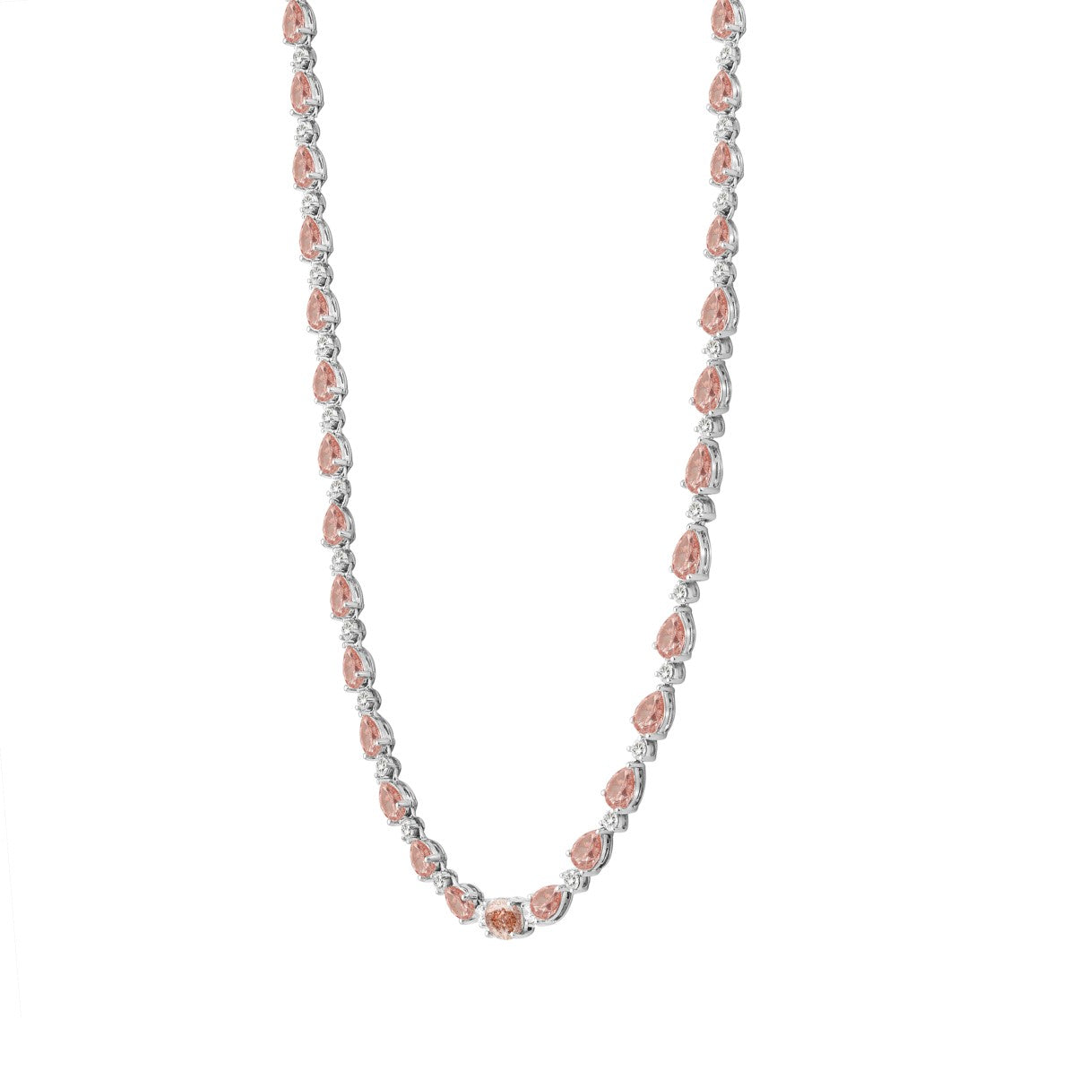 Radiant and Refined 15-Carat Pink & White Lab Diamond Necklace (F Color, VS2) in 14K White Gold