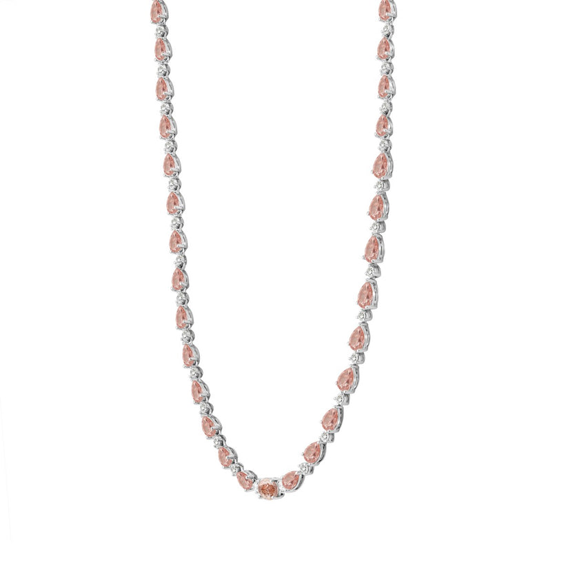 Radiant and Refined 15-Carat Pink & White Lab Diamond Necklace (F Color, VS2) in 14K White Gold
