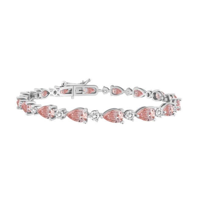 Sensational Pink Pear & Round Lab Diamond Tennis Bracelet (F-Color, VS2) in 14K White Gold