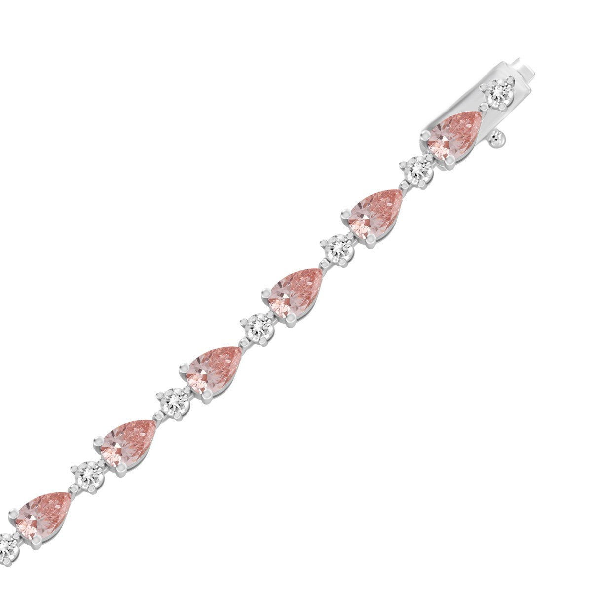 Sensational Pink Pear & Round Lab Diamond Tennis Bracelet (F-Color, VS2) in 14K White Gold