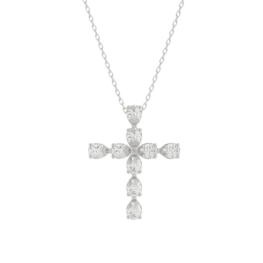14k White Gold Diamond Cross 1.25ctw Pear Shaped Diamonds