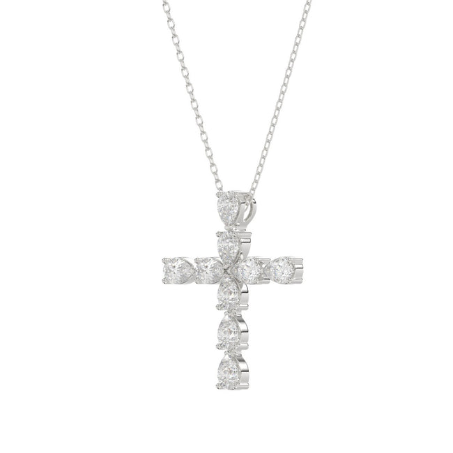 14k White Gold Diamond Cross 1.25ctw Pear Shaped Diamonds