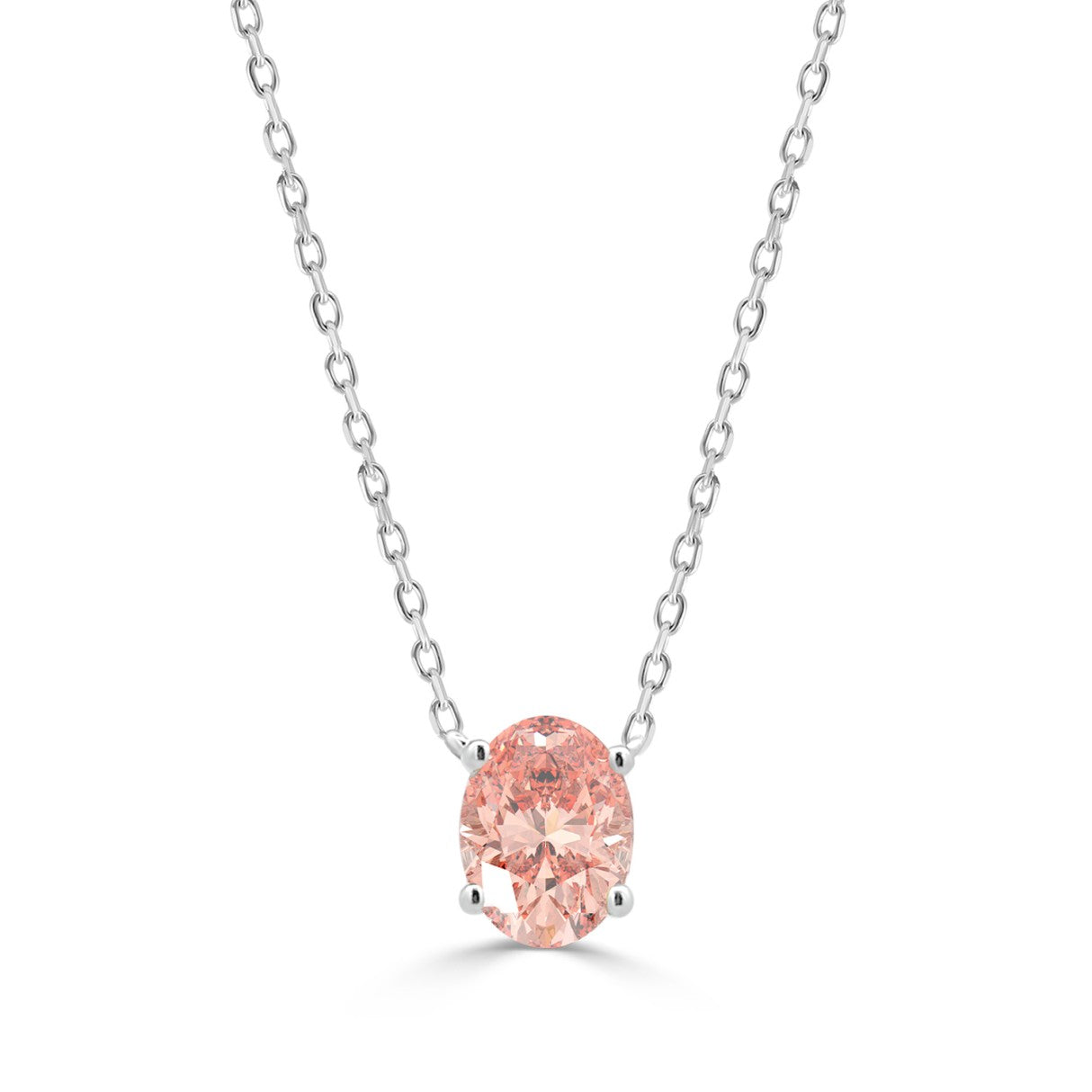 Shimmering Oval Cut Pink Lab Diamond Solitaire Necklace 1.0ctw in 14K Gold