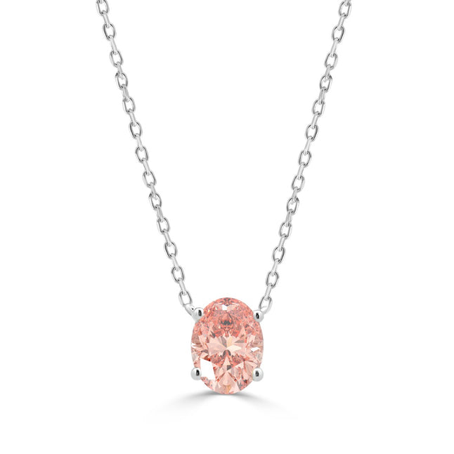 Shimmering Oval Cut Pink Lab Diamond Solitaire Necklace 1.0ctw in 14K Gold