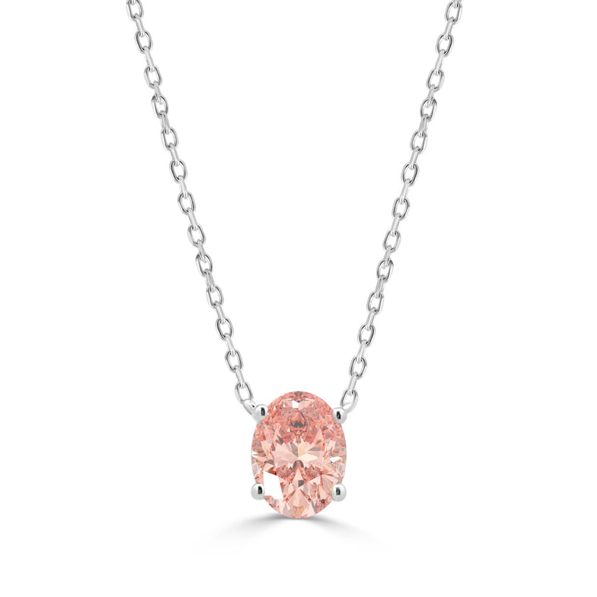 Shimmering Oval Cut Pink Lab Diamond Solitaire Necklace 1.0ctw in 14K Gold