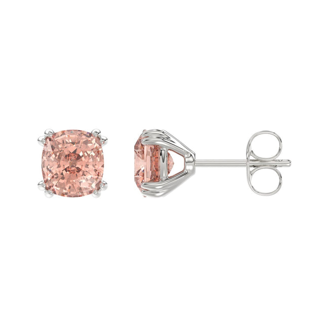 Shimmering Cushion Cut Pink Lab Diamond Stud Earrings 2.0ctw in 14K Gold