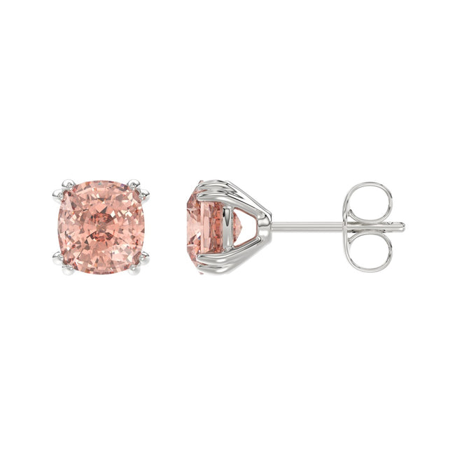 Shimmering Cushion Cut Pink Lab Diamond Stud Earrings 2.0ctw in 14K Gold