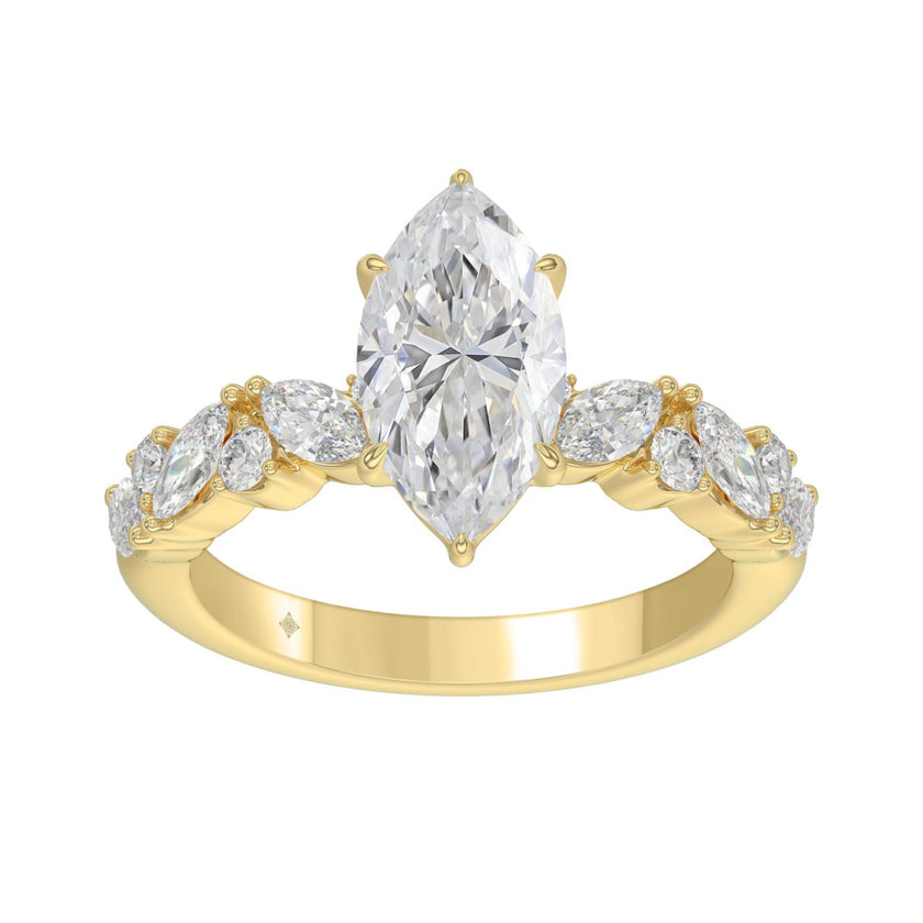 2 3/4 CTW Marquise Cut Lab-Grown Diamond Engagement Ring in 14K Yellow Gold with Marquise & Round Floral Vine Band (2ct Center)