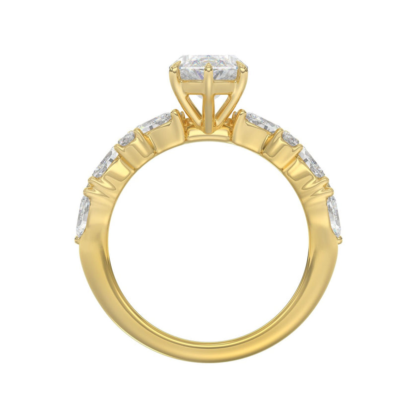 2 3/4 CTW Marquise Cut Lab-Grown Diamond Engagement Ring in 14K Yellow Gold with Marquise & Round Floral Vine Band (2ct Center)