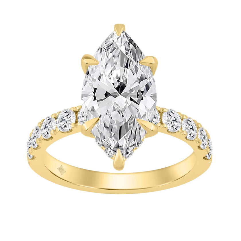 14k 6.00 Carat Marquise Diamond Ring Hidden Halo