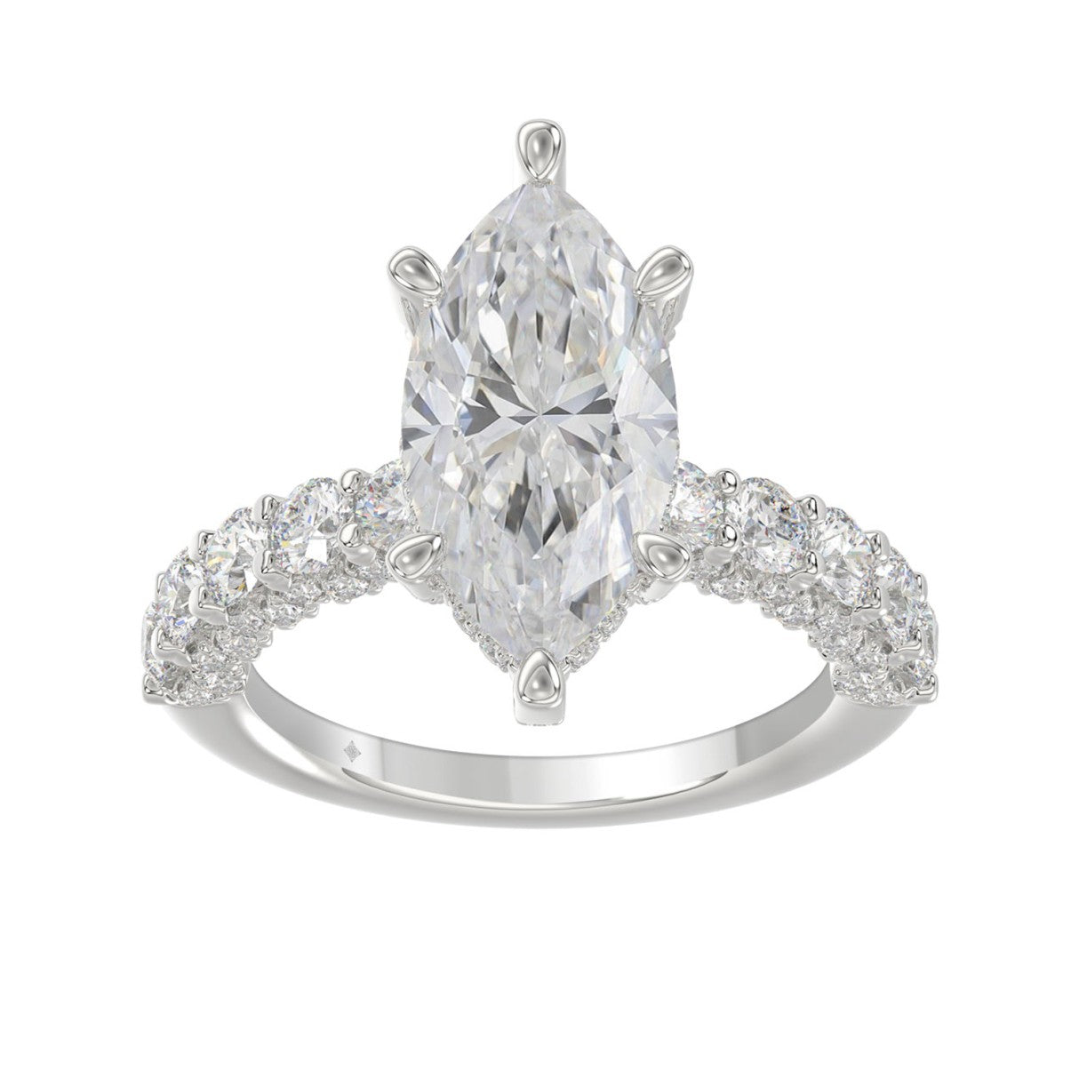 5 1/2 CTW Marquise Cut Lab-Grown Diamond Engagement Ring in 14K White Gold with Multi-Row Pavé Band (4ct Center)