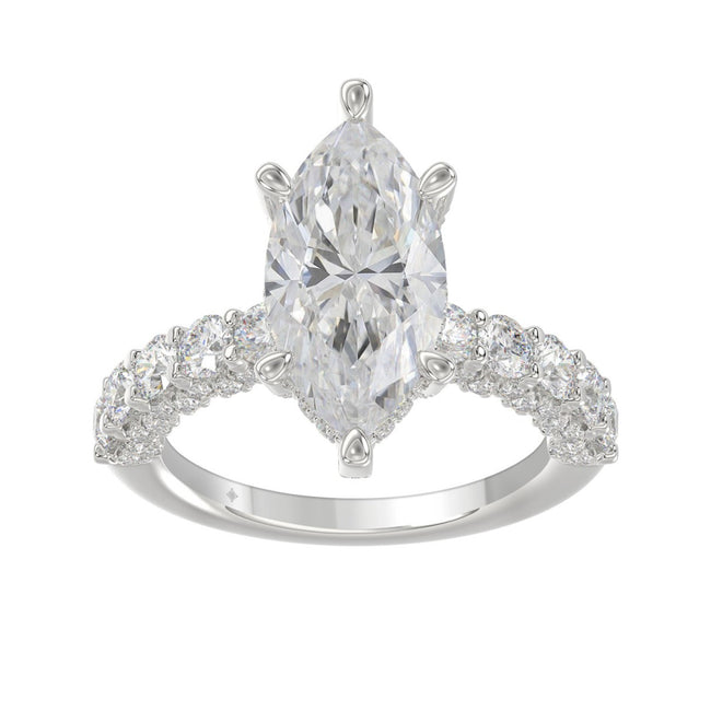 5 1/2 CTW Marquise Cut Lab-Grown Diamond Engagement Ring in 14K White Gold with Multi-Row Pavé Band (4ct Center)