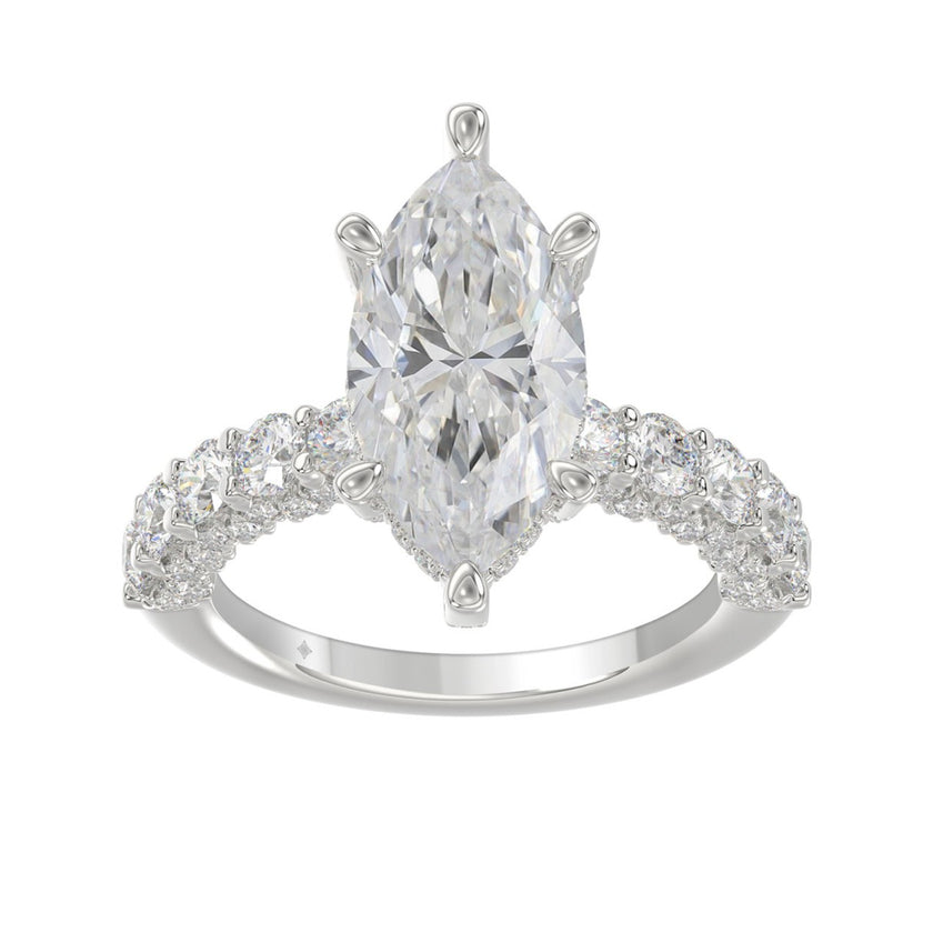 5 1/2 CTW Marquise Cut Lab-Grown Diamond Engagement Ring in 14K White Gold with Multi-Row Pavé Band (4ct Center)