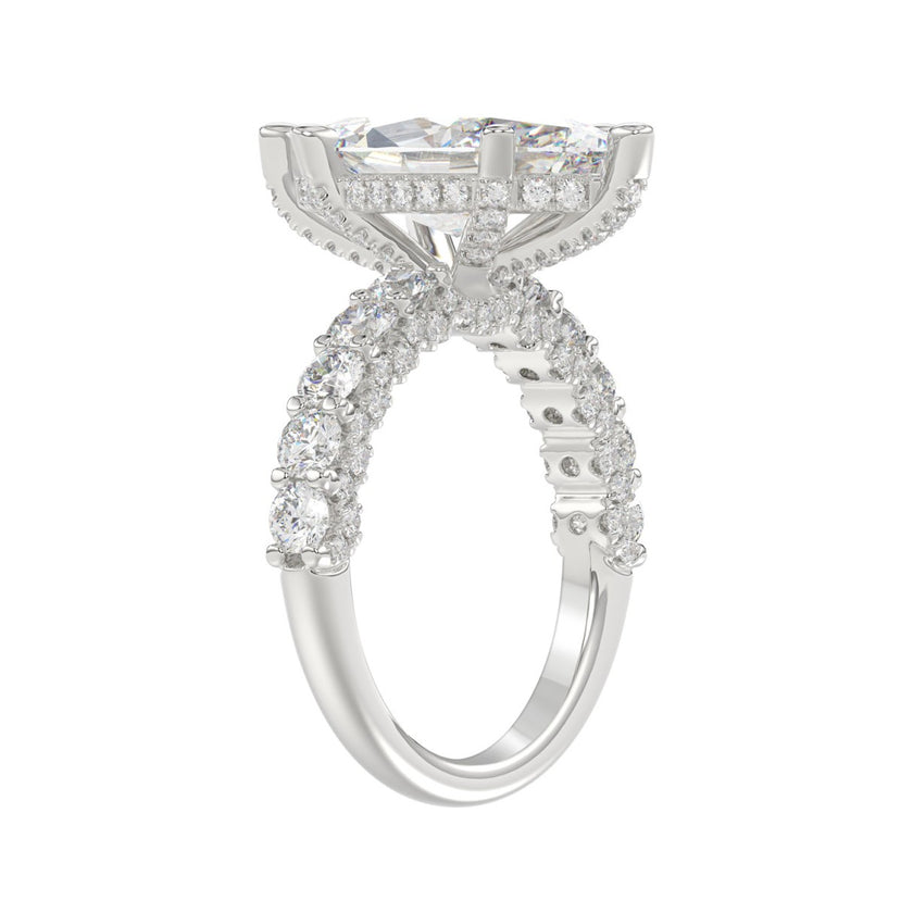 5 1/2 CTW Marquise Cut Lab-Grown Diamond Engagement Ring in 14K White Gold with Multi-Row Pavé Band (4ct Center)