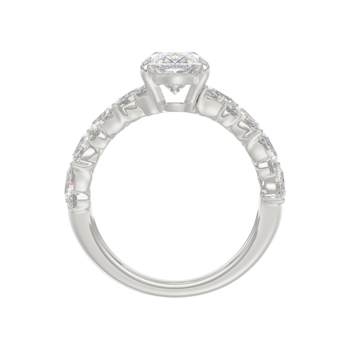 3ct Diamond Engagement Ring 2ct Elongated Oval Center With Marquise & Round Side Stones 14KW Gold