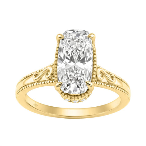 Vintage Inspired Elongated Cushion Cut Engagement Ring 2.15ctw