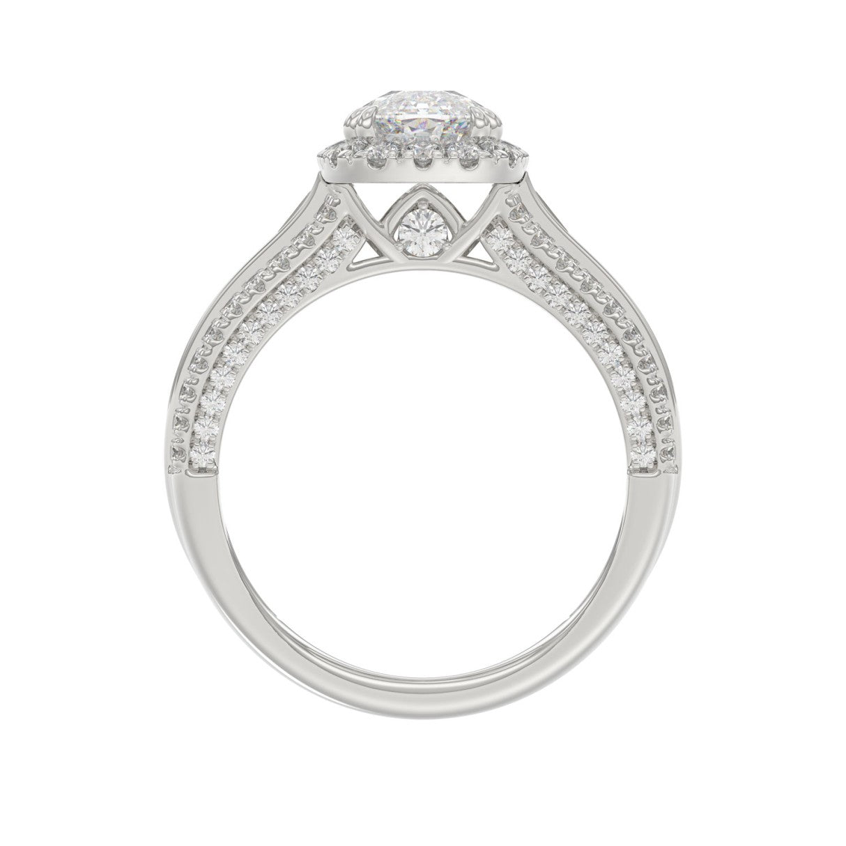 3.00 CTW Elongated Cushion Cut Lab-Grown Diamond Halo Engagement Ring in 14K White Gold with Channel Baguette & Pavé Band (2ct Center)