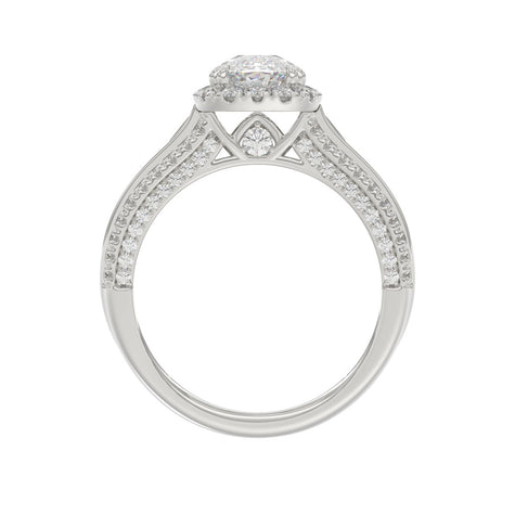 3.00 CTW Elongated Cushion Cut Lab-Grown Diamond Halo Engagement Ring in 14K White Gold with Channel Baguette & Pavé Band (2ct Center)