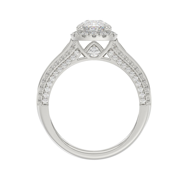 3.00 CTW Elongated Cushion Cut Lab-Grown Diamond Halo Engagement Ring in 14K White Gold with Channel Baguette & Pavé Band (2ct Center)