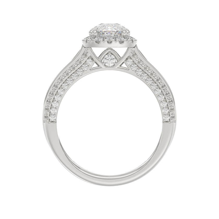 3.00 CTW Elongated Cushion Cut Lab-Grown Diamond Halo Engagement Ring in 14K White Gold with Channel Baguette & Pavé Band (2ct Center)