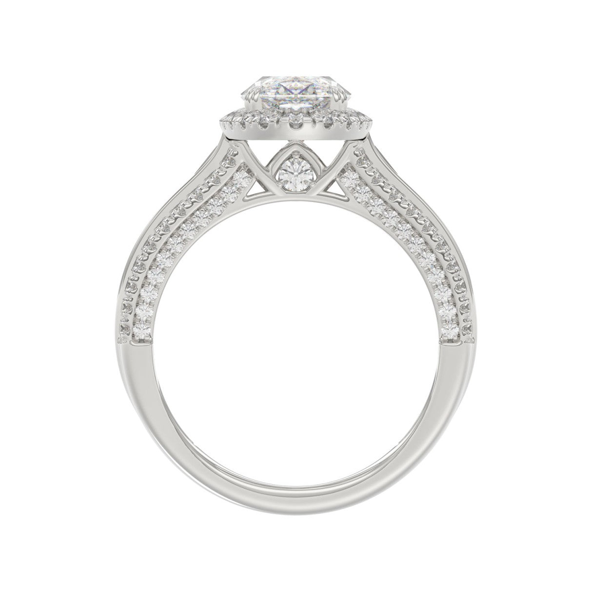 3.00 CTW Elongated Oval Cut Lab-Grown Diamond Halo Engagement Ring in 14K White Gold with Channel Baguette & Pavé Band (2ct Center)
