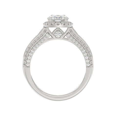 3.00 CTW Elongated Oval Cut Lab-Grown Diamond Halo Engagement Ring in 14K White Gold with Channel Baguette & Pavé Band (2ct Center)