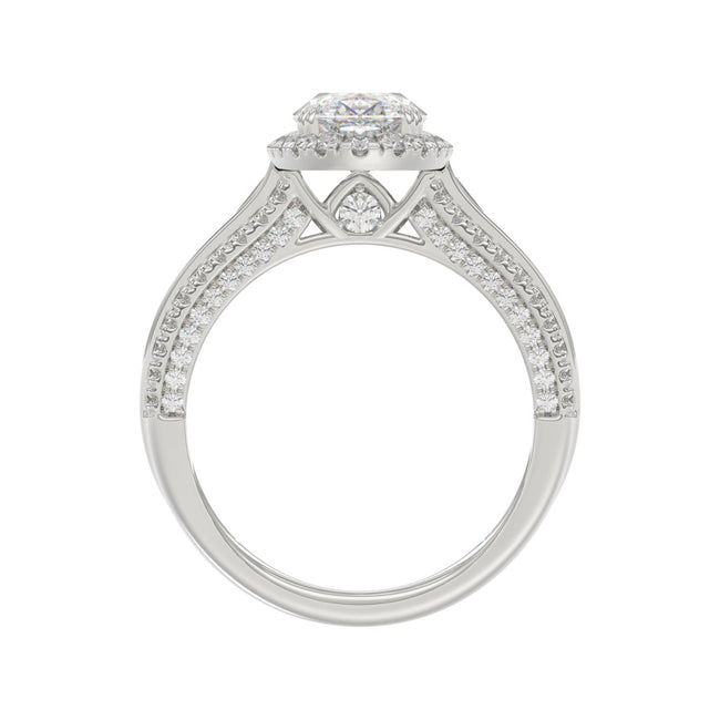 3.00 CTW Elongated Oval Cut Lab-Grown Diamond Halo Engagement Ring in 14K White Gold with Channel Baguette & Pavé Band (2ct Center)