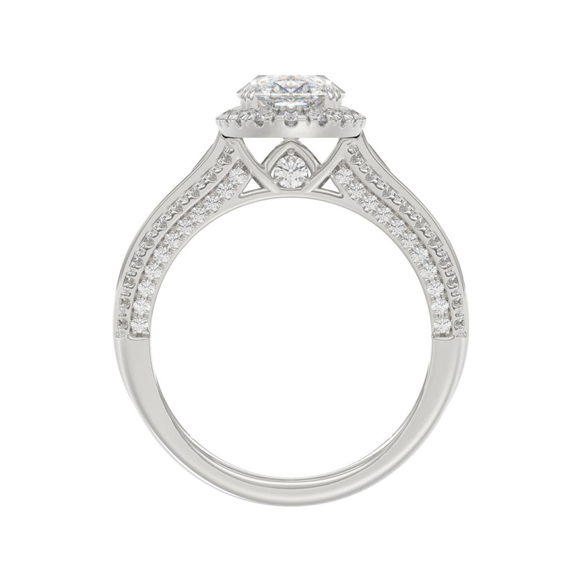 3.00 CTW Elongated Oval Cut Lab-Grown Diamond Halo Engagement Ring in 14K White Gold with Channel Baguette & Pavé Band (2ct Center)