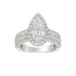 3.00 CTW Elongated Pear Cut Lab-Grown Diamond Halo Engagement Ring in 14K White Gold with Channel Baguette & Pavé Band (2ct Center)