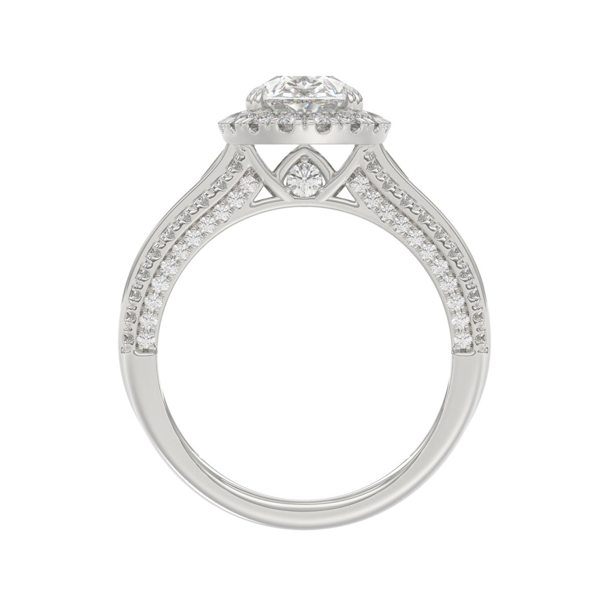 3.00 CTW Elongated Pear Cut Lab-Grown Diamond Halo Engagement Ring in 14K White Gold with Channel Baguette & Pavé Band (2ct Center)