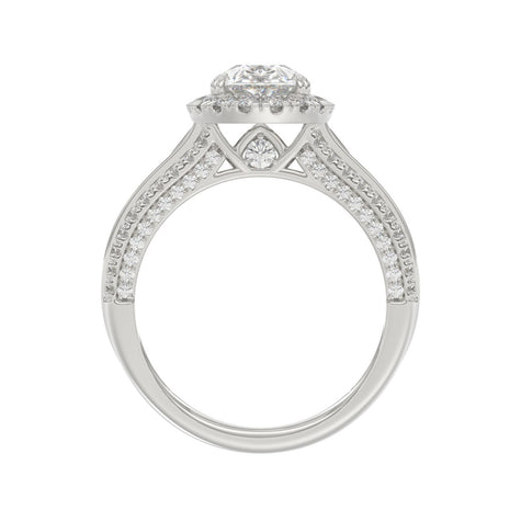 3.00 CTW Elongated Pear Cut Lab-Grown Diamond Halo Engagement Ring in 14K White Gold with Channel Baguette & Pavé Band (2ct Center)