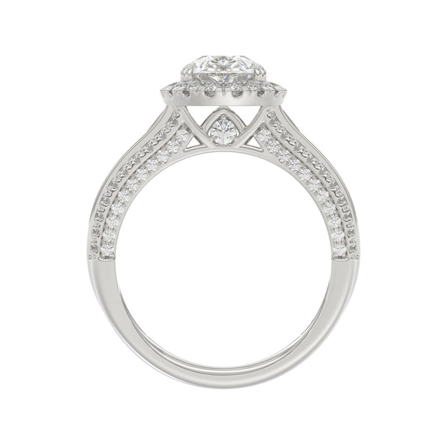 3.00 CTW Elongated Pear Cut Lab-Grown Diamond Halo Engagement Ring in 14K White Gold with Channel Baguette & Pavé Band (2ct Center)