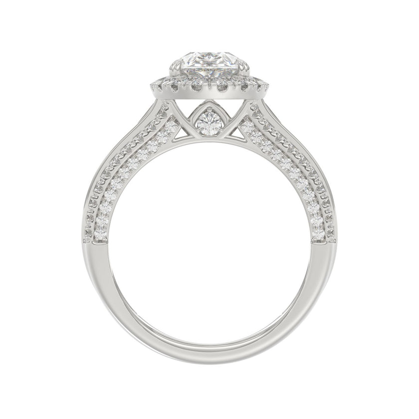 3.00 CTW Elongated Pear Cut Lab-Grown Diamond Halo Engagement Ring in 14K White Gold with Channel Baguette & Pavé Band (2ct Center)