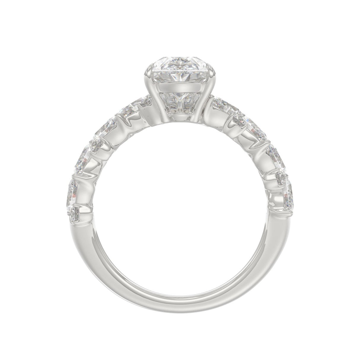 3ctw Pear-Cut Lab Diamond Engagement Ring in 14K White Gold with Marquise & Round Floral Vine Band (2ct Elongated Center)