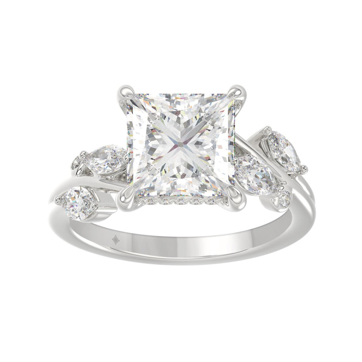 4 1/2 CTW Princess Cut Lab-Grown Diamond Engagement Ring in 14K White Gold with Marquise & Round Floral Vine Accents (4ct Center)