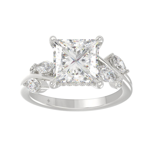 4 1/2 CTW Princess Cut Lab-Grown Diamond Engagement Ring in 14K White Gold with Marquise & Round Floral Vine Accents (4ct Center)