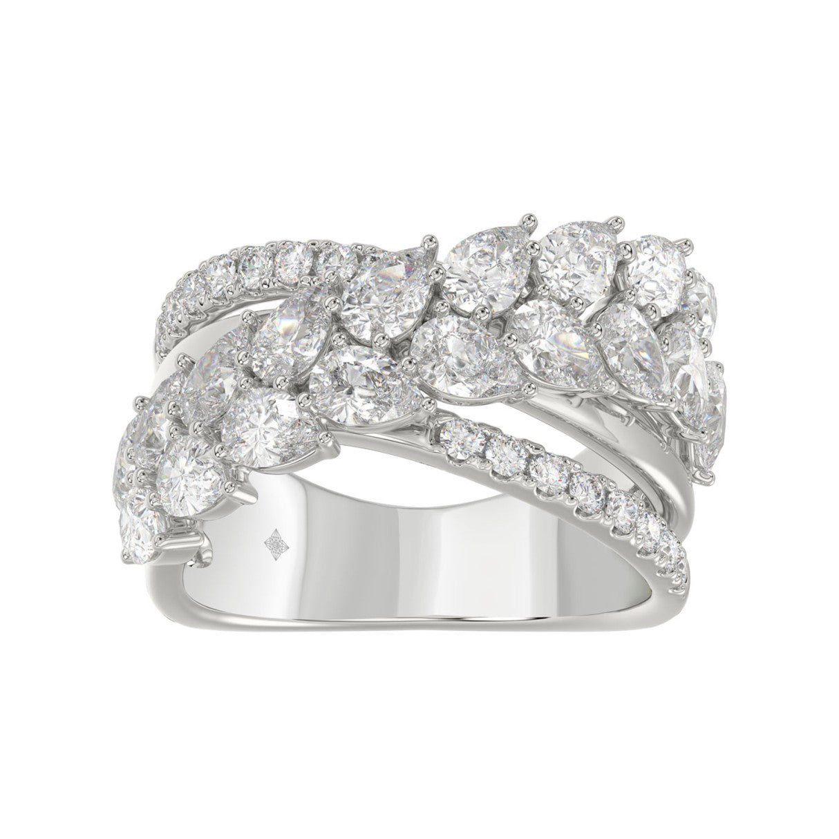 3.00 CTW Pear & Round Cut Lab-Grown Diamond Band in 14KW Gold (Crisscross Multi-Row Statement Ring)