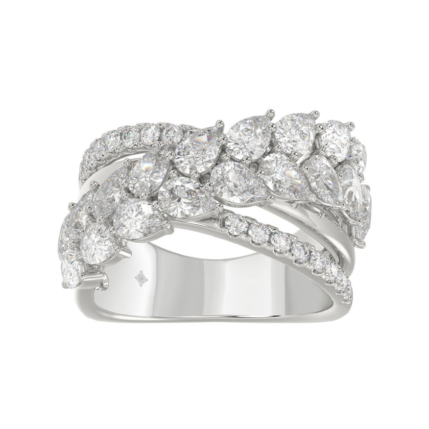 3.00 CTW Pear & Round Cut Lab-Grown Diamond Band in 14KW Gold (Crisscross Multi-Row Statement Ring)