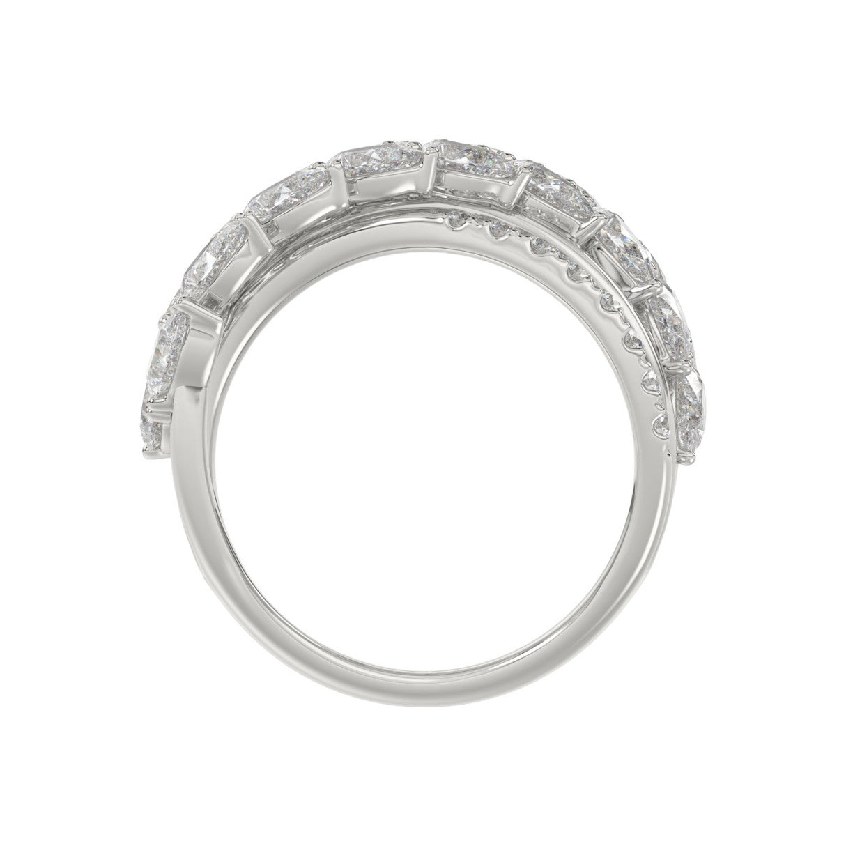 3.00 CTW Pear & Round Cut Lab-Grown Diamond Band in 14KW Gold (Crisscross Multi-Row Statement Ring)