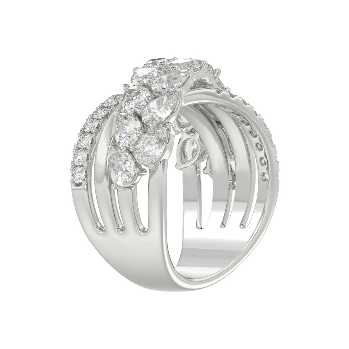3.00 CTW Pear & Round Cut Lab-Grown Diamond Band in 14KW Gold (Crisscross Multi-Row Statement Ring)