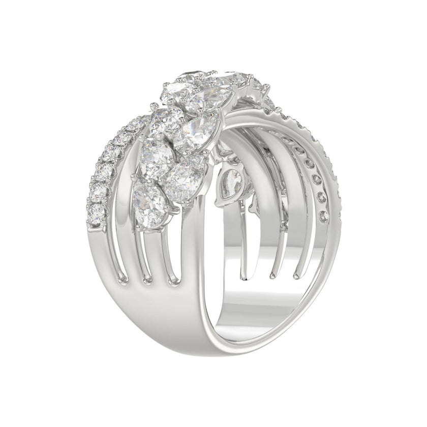 3.00 CTW Pear & Round Cut Lab-Grown Diamond Band in 14KW Gold (Crisscross Multi-Row Statement Ring)
