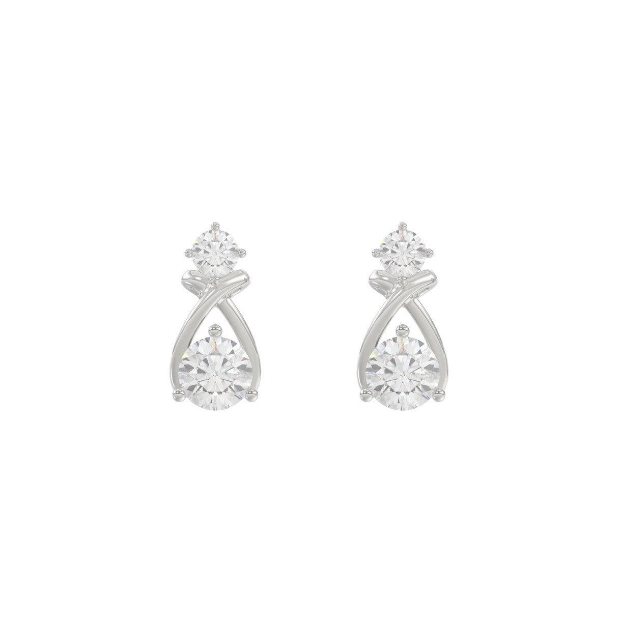 1ct Round Brilliant Lab-Grown Diamond Infinity Drop Earrings in 14K White Gold (Two-Stone Twisted Ribbon Studs)