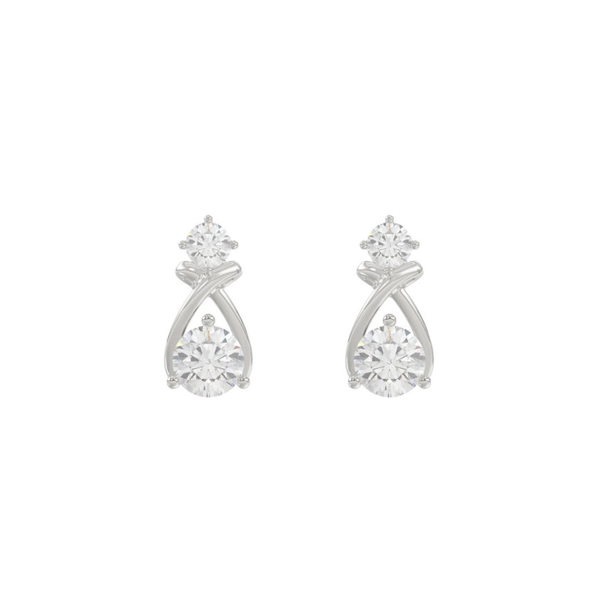 1ct Round Brilliant Lab-Grown Diamond Infinity Drop Earrings in 14K White Gold (Two-Stone Twisted Ribbon Studs)