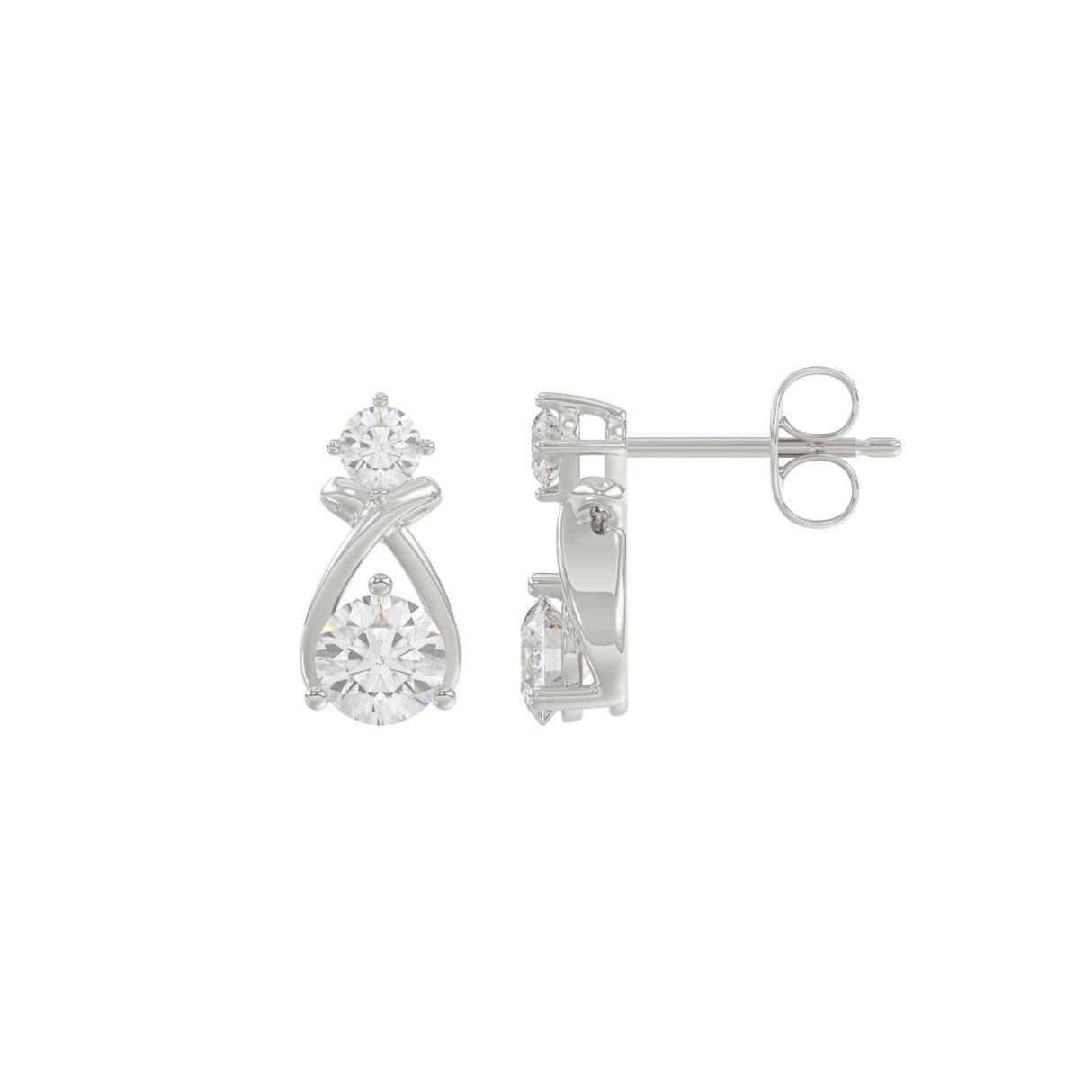 1ct Round Brilliant Lab-Grown Diamond Infinity Drop Earrings in 14K White Gold (Two-Stone Twisted Ribbon Studs)
